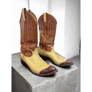 VTG Tony Lama Cowboy Boots 6216 Mens 8.5 D Lizard Wingtip 2 Tone